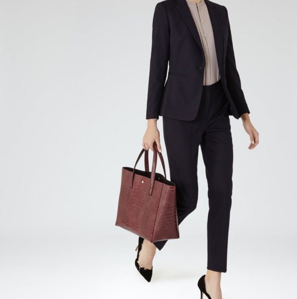 Reiss NWT Tyra Slim leg Pant - check print navy